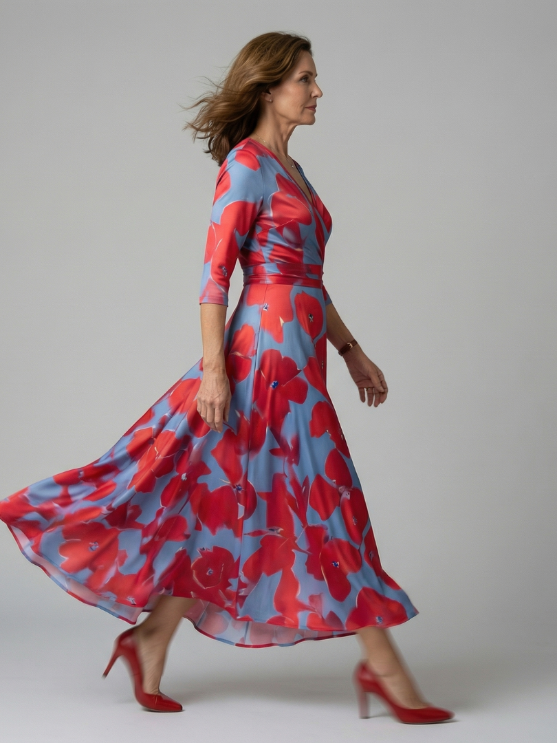 Joanna | Midi dress with cross-over neckline
