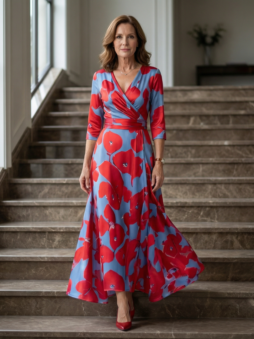 Joanna | Midi dress with cross-over neckline