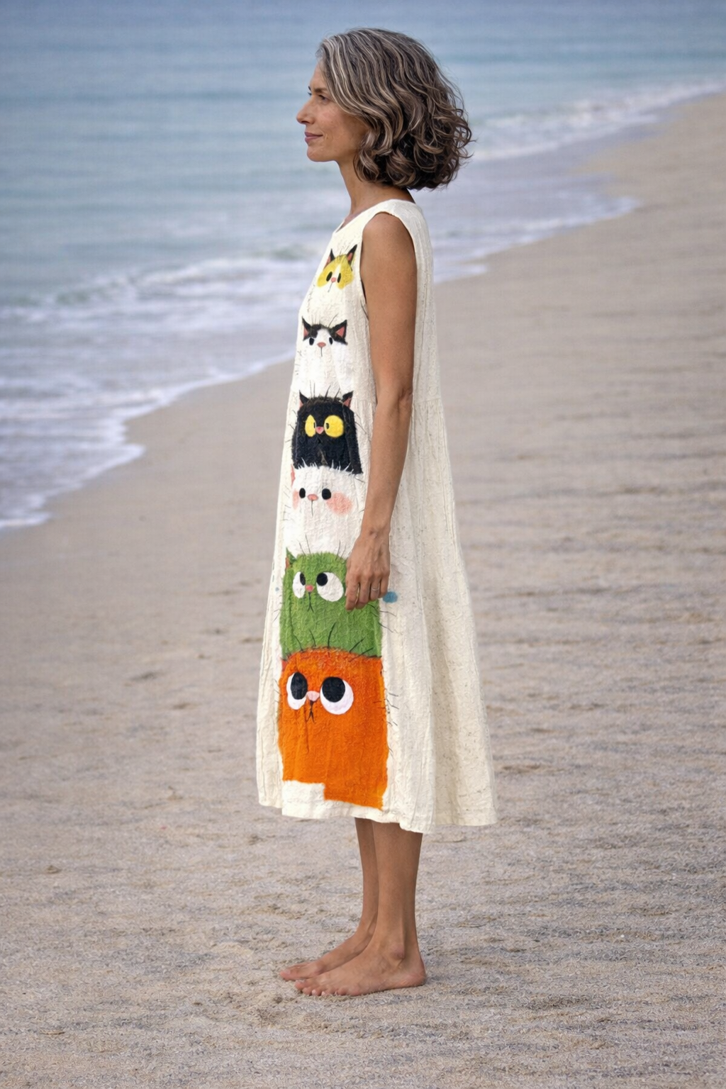 Zoé | Midi dress with a charming cat print