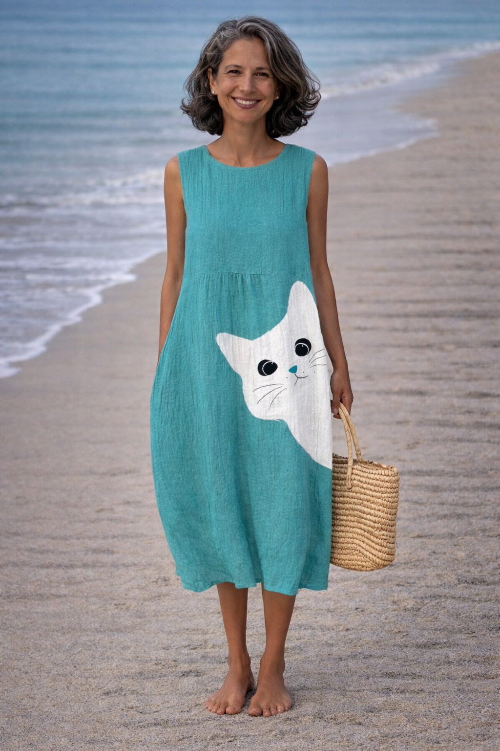 Ana | Midi dress with cute cat motifs
