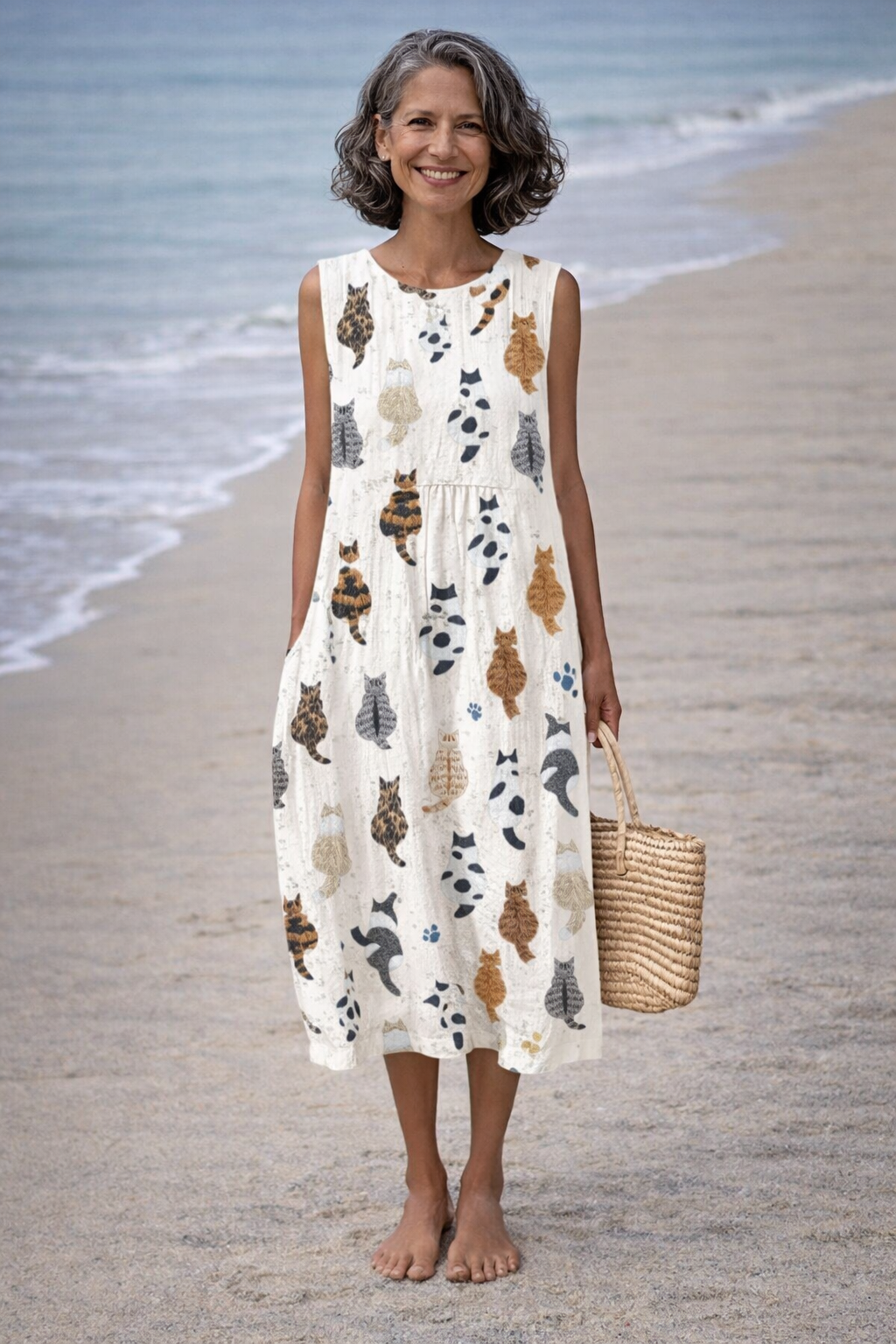 Alina | Midi dress with cat print